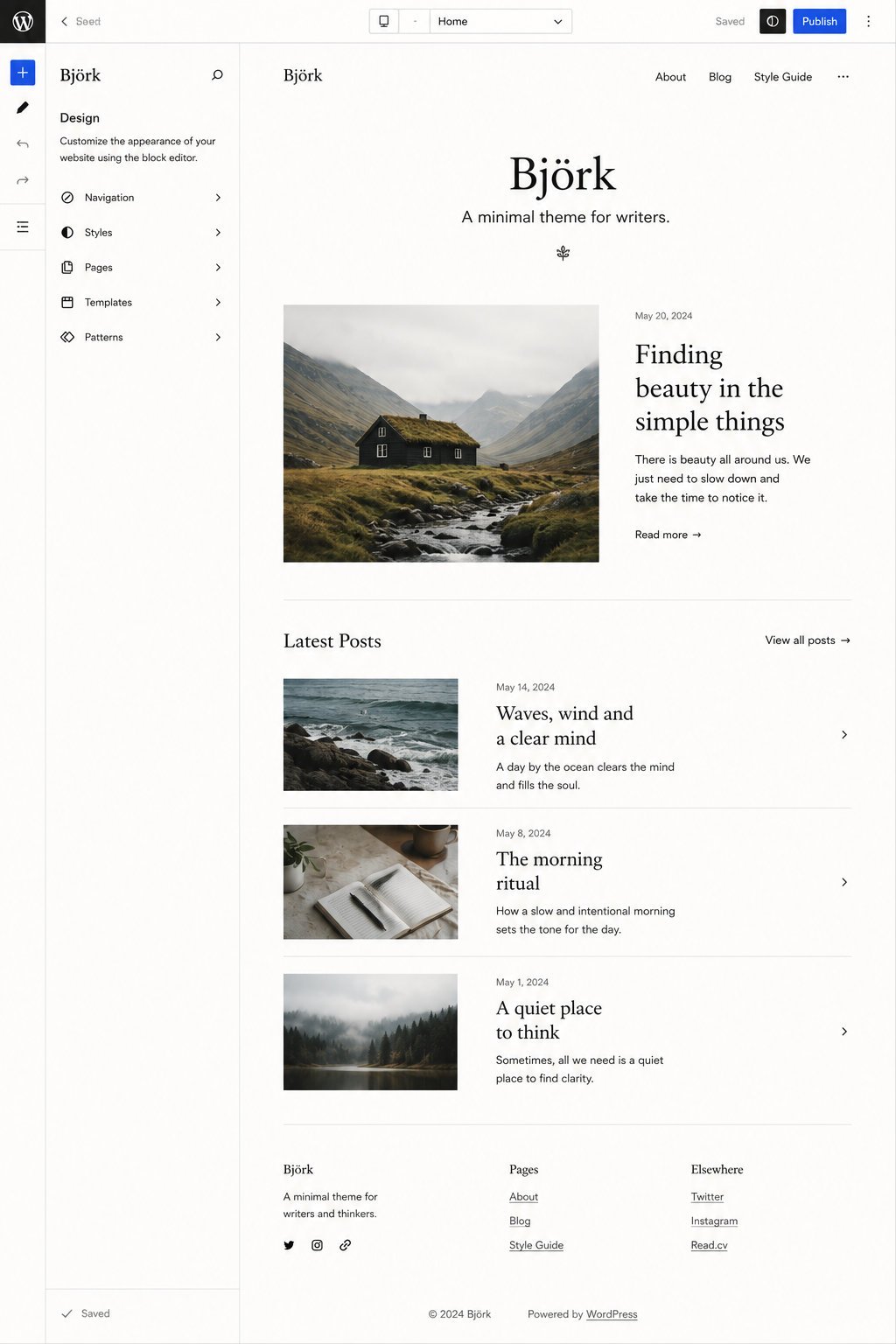 Bjork theme editor preview