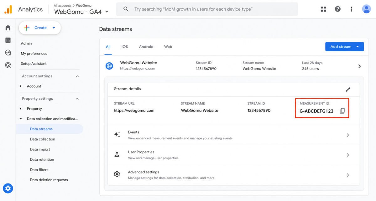 Google Analytics 4 data streams overview