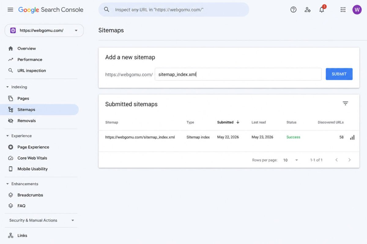 Google Search Console sitemap dashboard