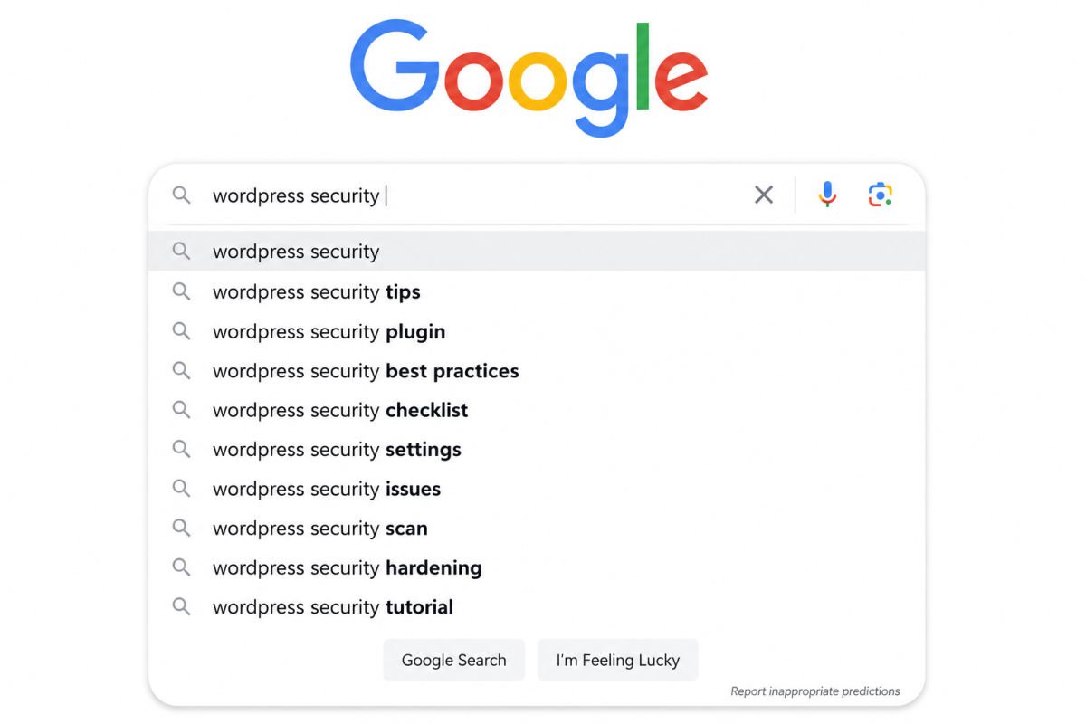 Google search suggestions on WordPress security