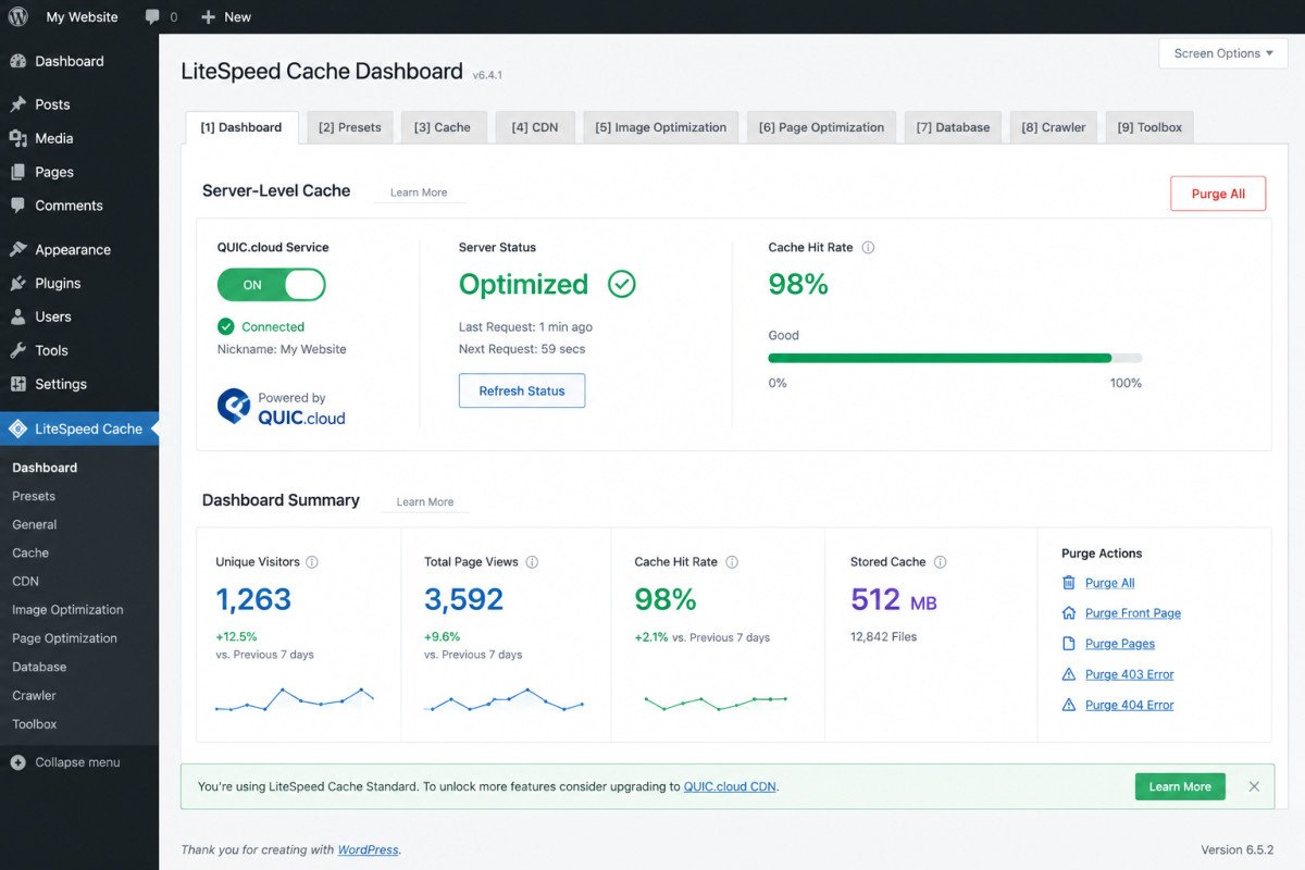 LiteSpeed Cache Dashboard Overview