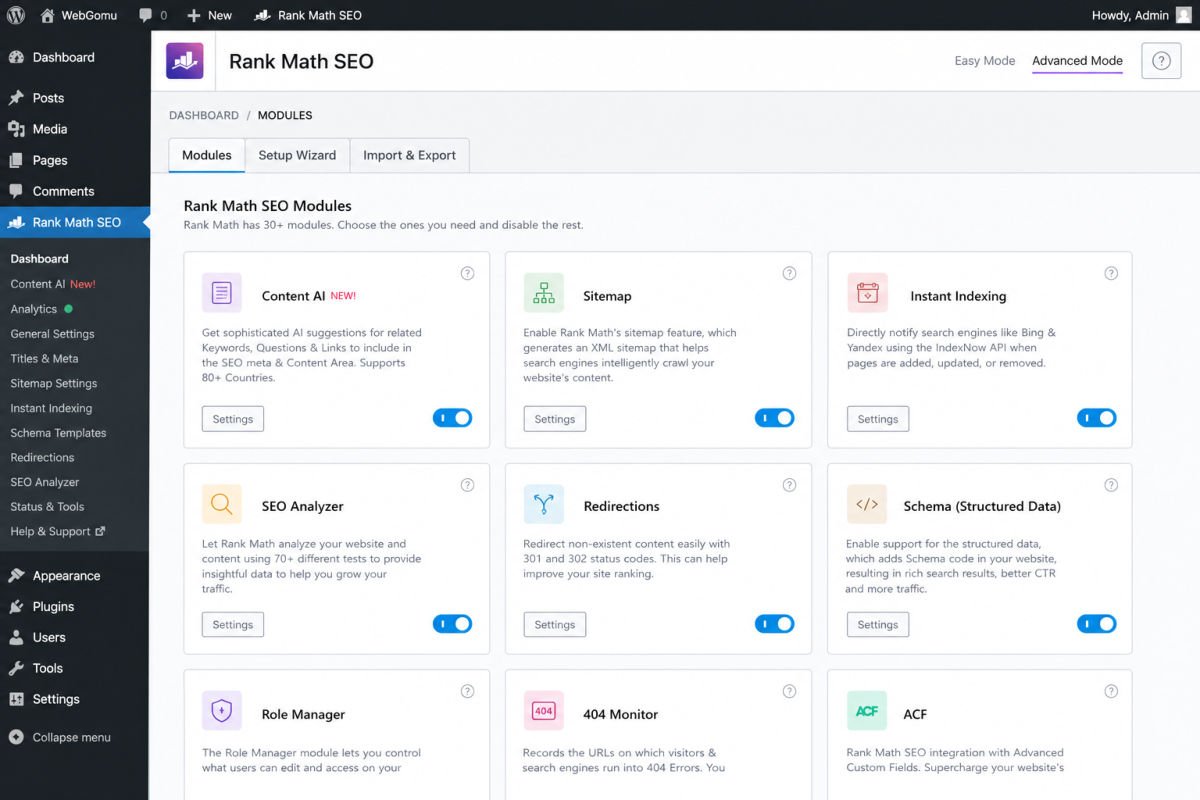 How to Set Up Rank Math SEO the Right Way (2026) 4 Rank Math SEO plugin dashboard