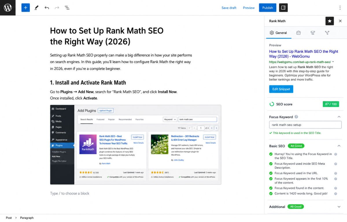 How to Set Up Rank Math SEO the Right Way (2026) 5 Rank Math SEO setup in WordPress editor