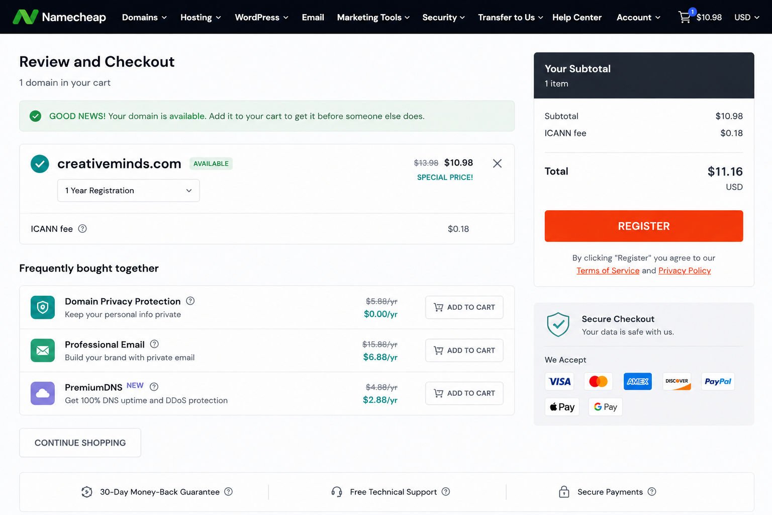 Registering a domain name