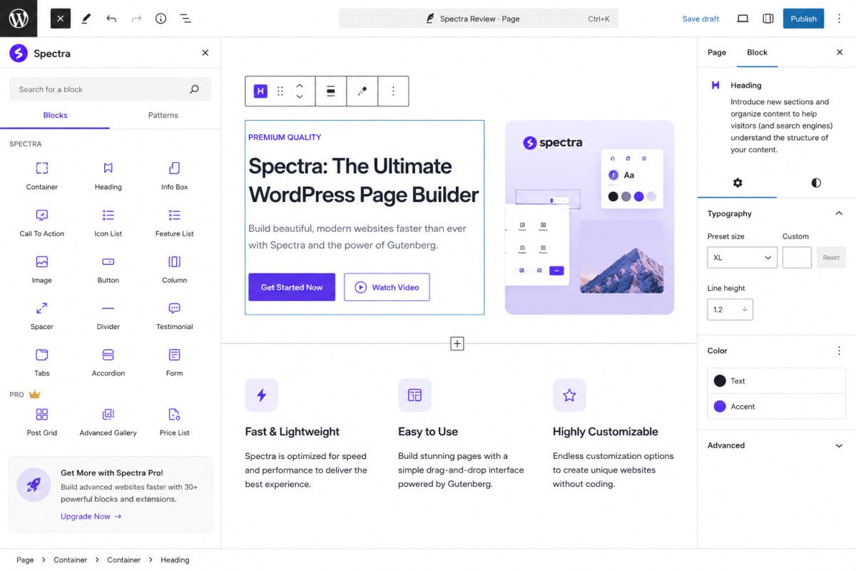 Spectra Review 2026: The Gutenberg-Native Builder, Honestly 1 Spectra WordPress Editor Interface