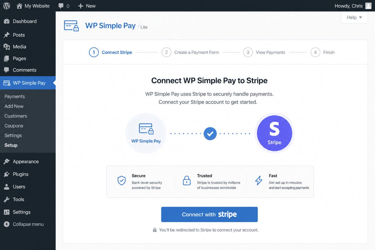 Stripe connection setup screen
