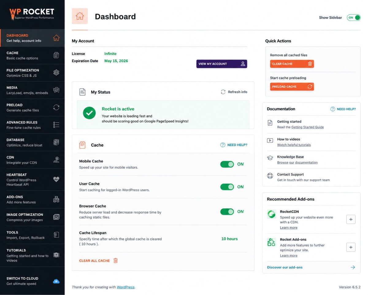 WP Rocket Dashboard
