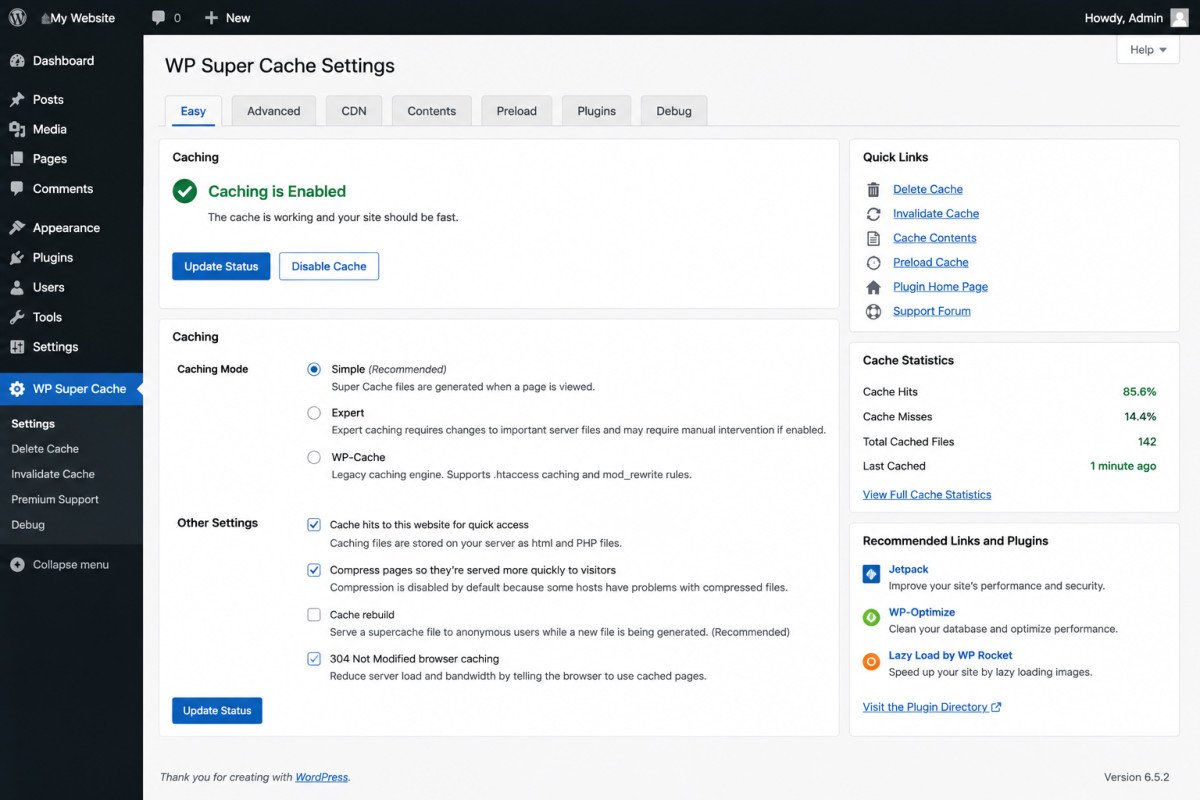 WP Super Cache Settings Dashboard