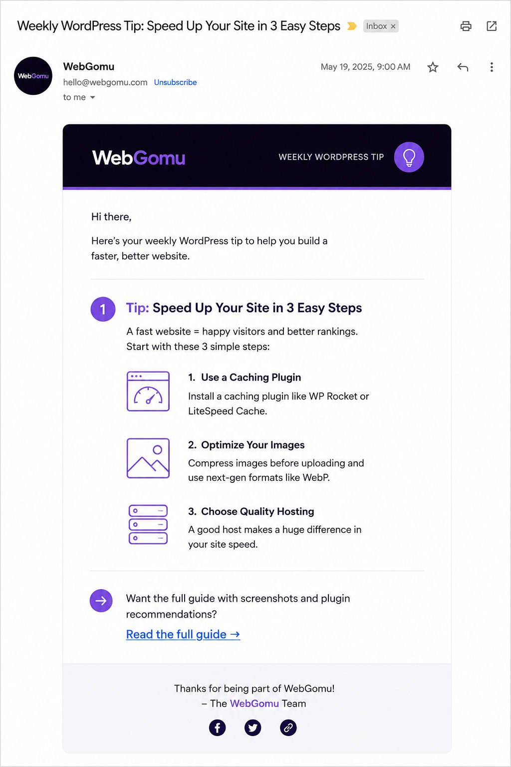 "Weekly WordPress Tip": A Newsletter Strategy for Bloggers 2 Weekly WordPress tip newsletter preview