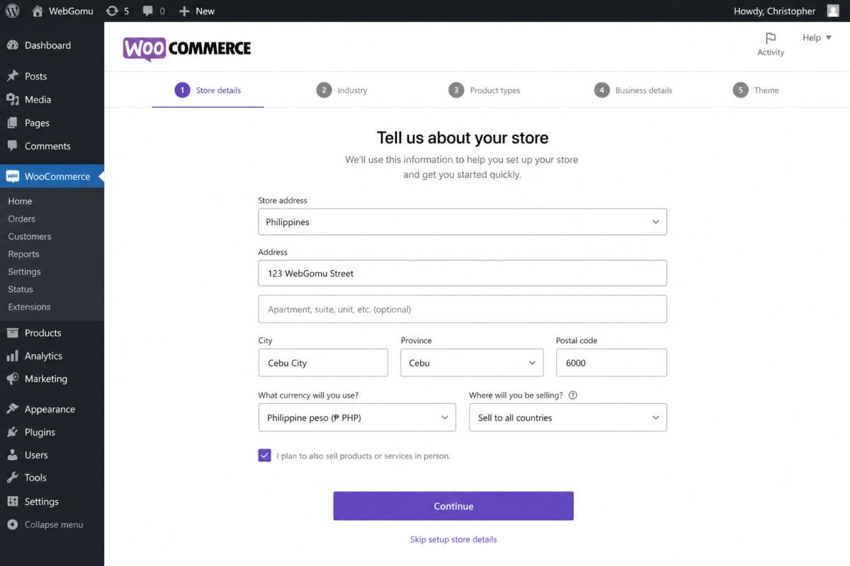 How to Start an Online Store with WooCommerce (2026 Guide) 3 WooCommerce setup wizard on WordPress