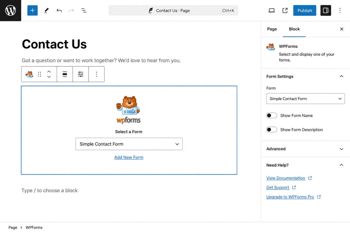 WordPress Gutenberg page editor interface
