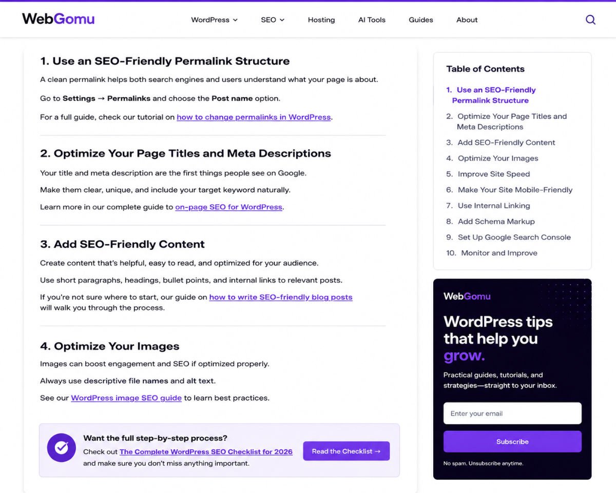 The Complete WordPress SEO Checklist for 2026 2 WordPress SEO tutorial layout