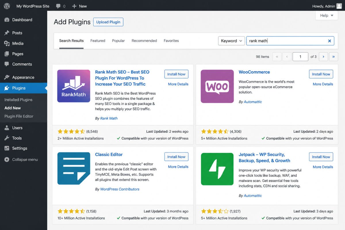 WordPress add plugins page screenshot