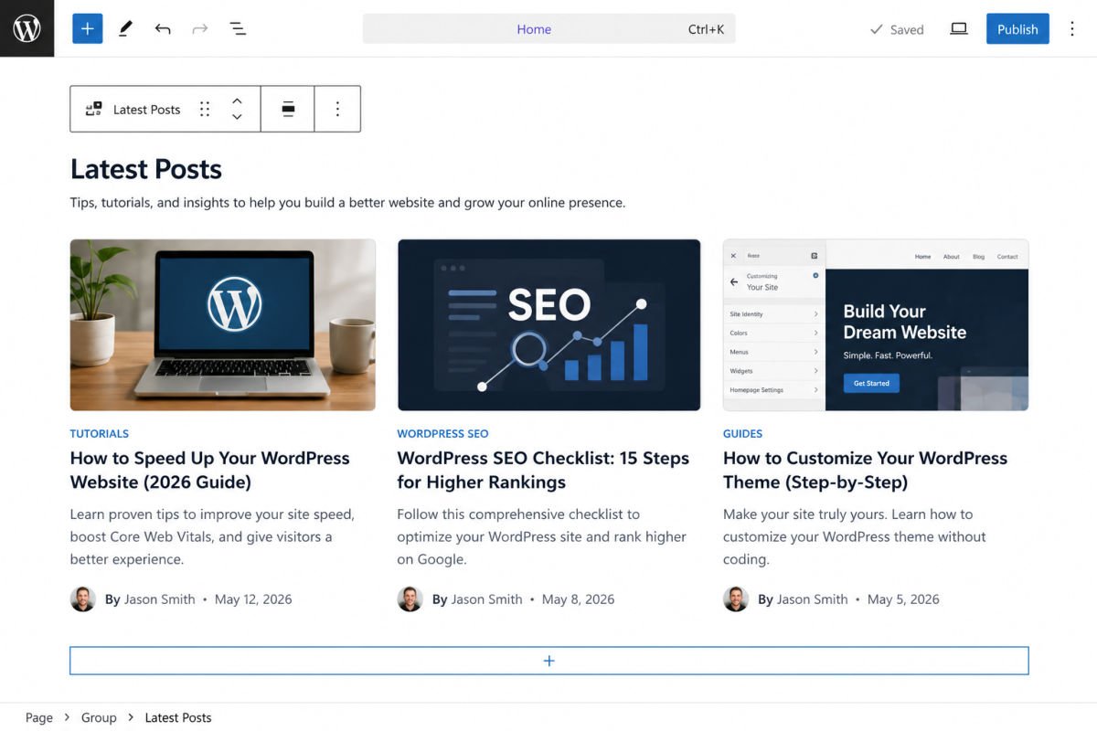 How to Add a Blog to Your WordPress Website (2026 Guide) 3 WordPress page builder – latest posts section