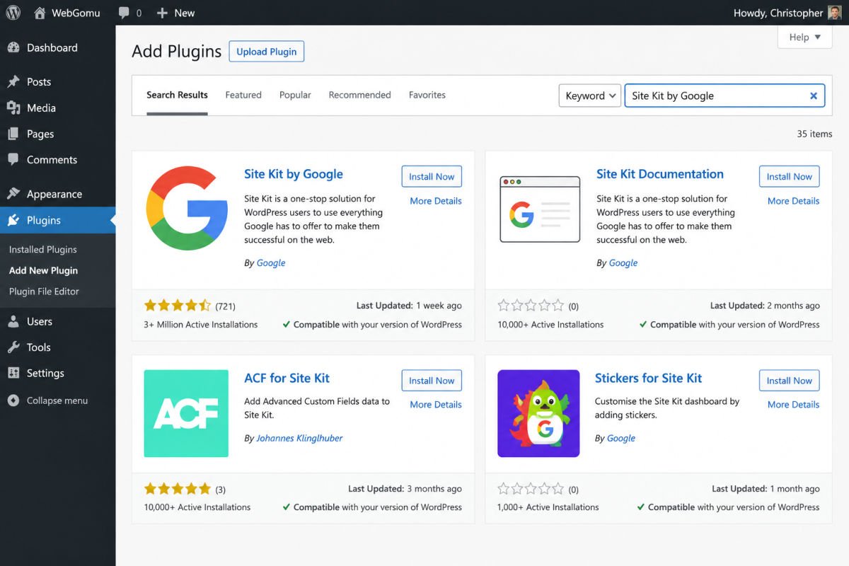 WordPress plugin installation page