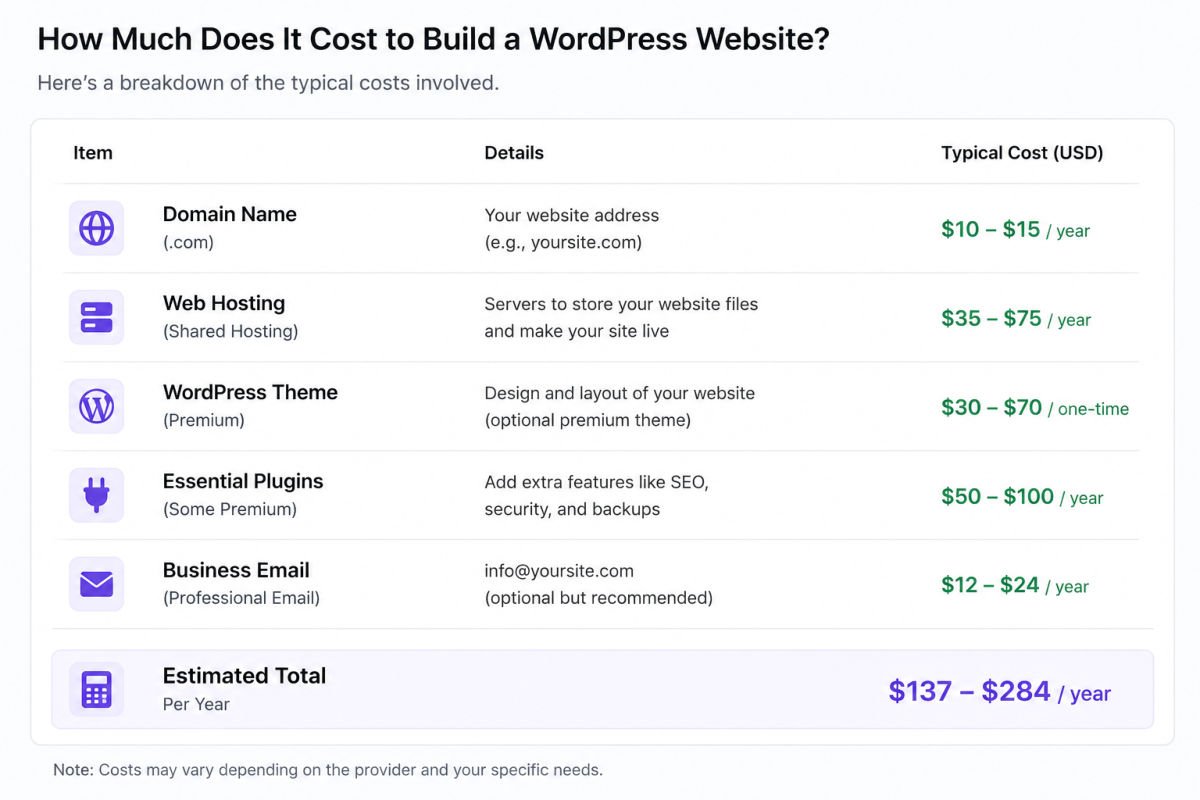 How Much Does It Cost to Build a WordPress Website in 2026? 2 WordPress website cost breakdown