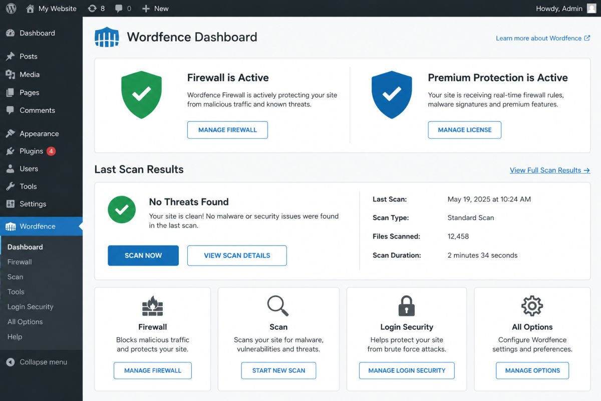 WordPress Security Basics: How to Protect Your Site 3 Wordfence plugin dashboard overview