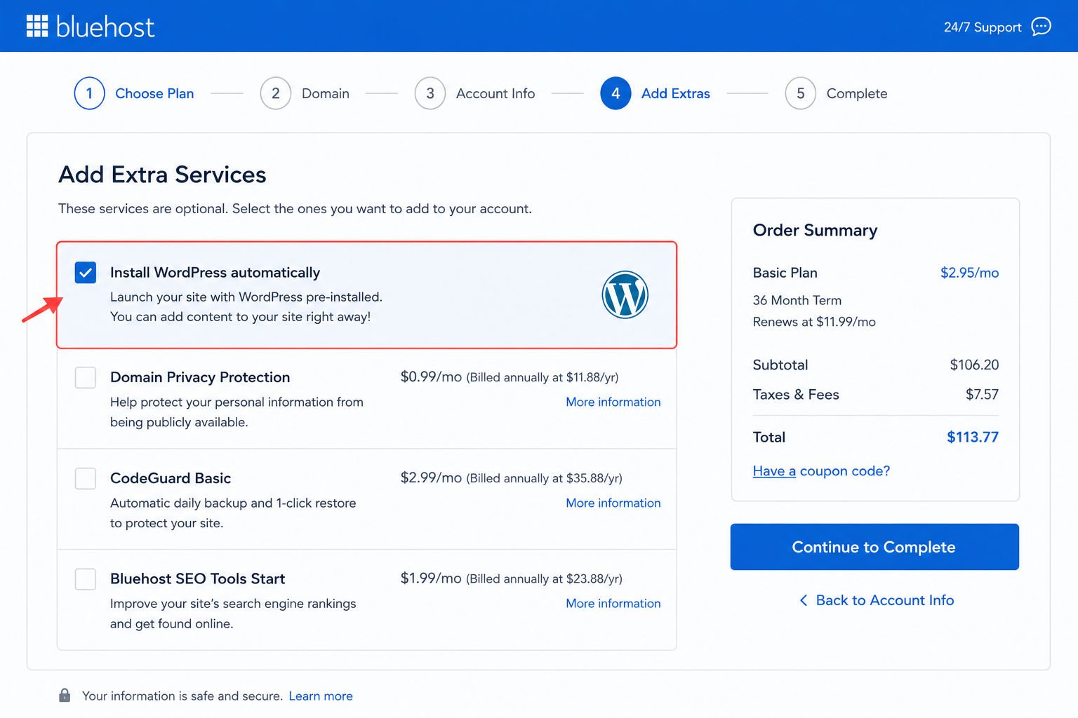 bluehost extra services