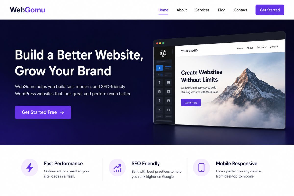 Essential Pages Every New Website Needs (Home, About, Contact) 2 clean homepage layout with a headline short subtext and a single call to action button highlighted