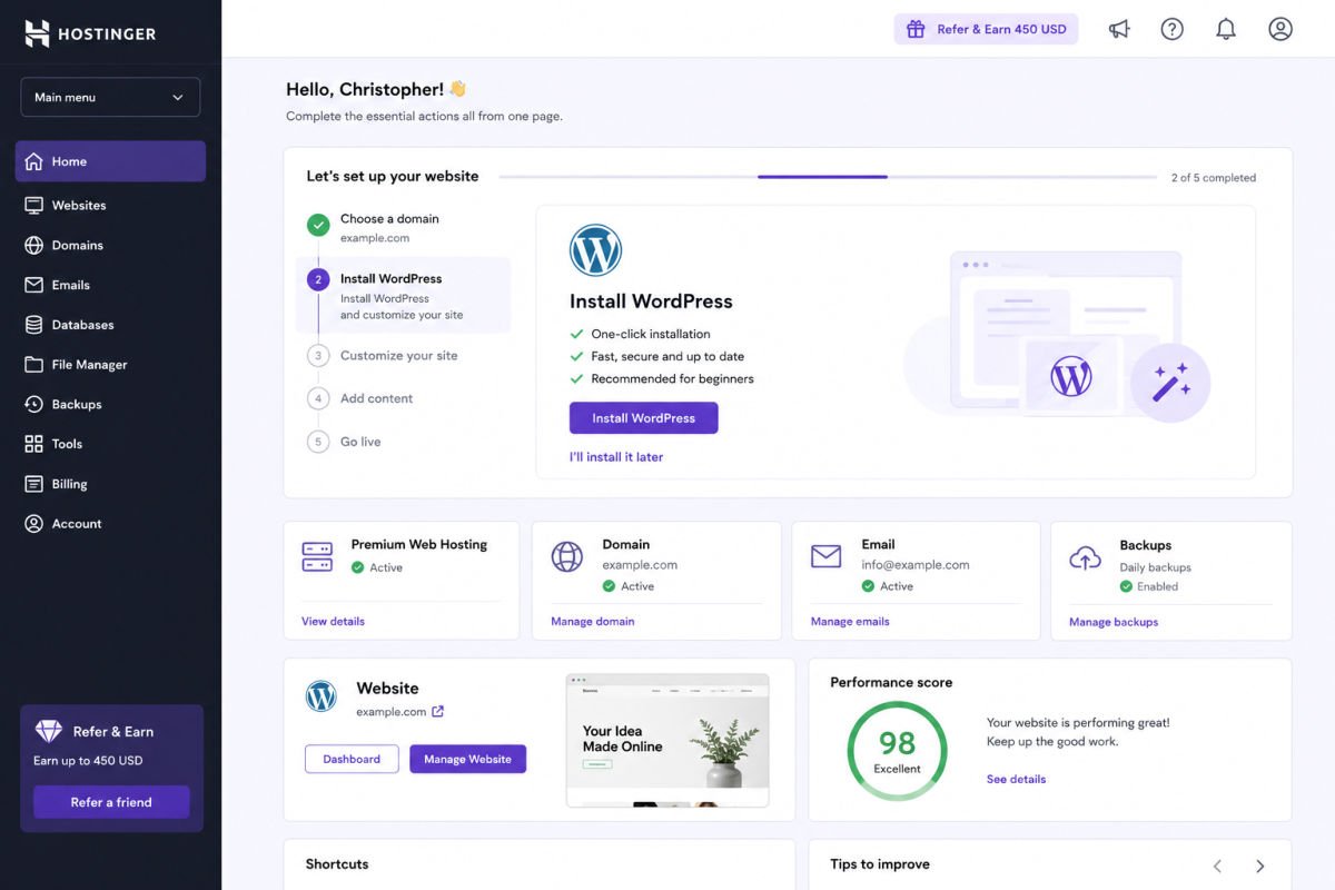 hostinger install wordpress