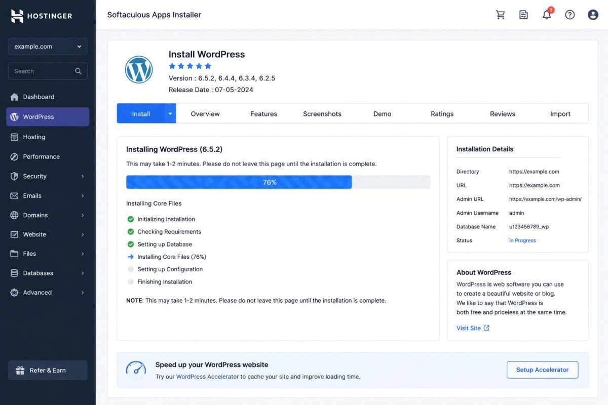 How to Build a WordPress Website From Scratch (2026) 2 WordPress Installation Progress Dashboard